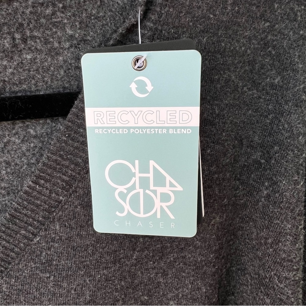CHASER Recycled Knit V-neck Tunic Button Side Seam Balloon sleeves Size M NWT - Picture 10 of 13